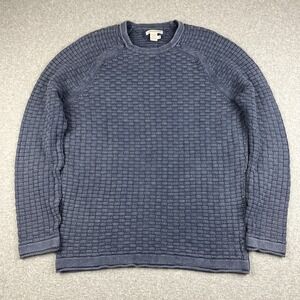 Carbon 2 Cobalt Sweater Mens Medium Blue Cotton Textured Knit Pattern Crewneck